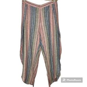 Drew Anthropologie Pants Striped Linen Tulip Wide Leg New Pastel Rainbow Large